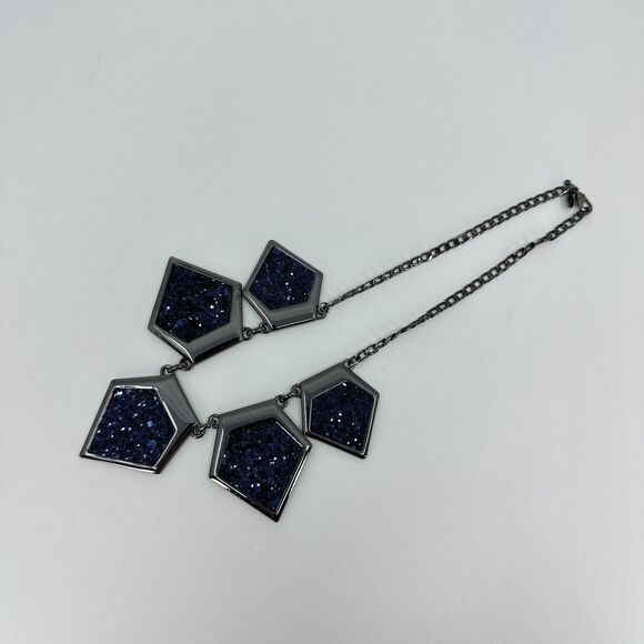 Express Necklace Statement Gray Blue Glitter Geometric Statement - Picture 8 of 12